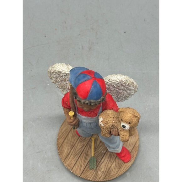 Boy Angel Figurine With Teddy Bear & Baseball Bat Hand-Painted Resin 5.5" Tall C - Picture 2 of 9